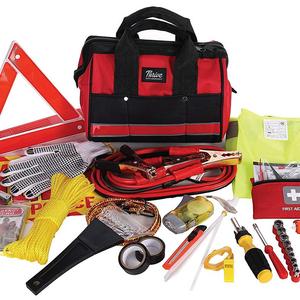 800801 - Thrive Roadside Assistance Auto Emergency Kit + First Aid Kit – Rugged Tool Bag - Contains Jumper Cables, tools, Reflective Safety Triangle and more. Ideal winter accessory for your car or truck