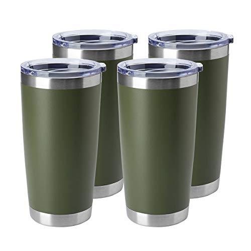 HASLE OUTFITTERS 20oz Tumblers Stainless Steel Mugs with Lid Double Wall Vacuum Insulated Coffee Cups for Cold & Hot Drinks 4 Pack Army Green