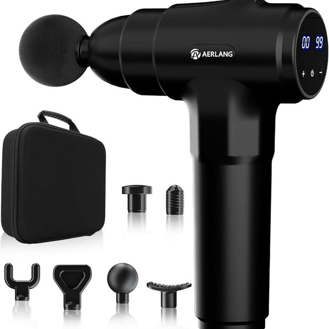 AERLANG Massage Gun, Deep Tissue Muscle Back Massage for Athletes for Pain Relief, Percussion Massager with 6 Massages Heads & 20 Speed Portable Back Massager Gun,Carry Case Gifts for Women Men