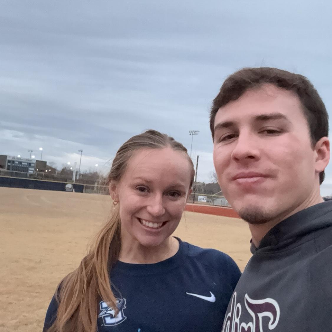 January 2025 - Logan and Hannah practicing at Hannah's high school one last time before she started her final season of collegiate softball at Creighton, University.