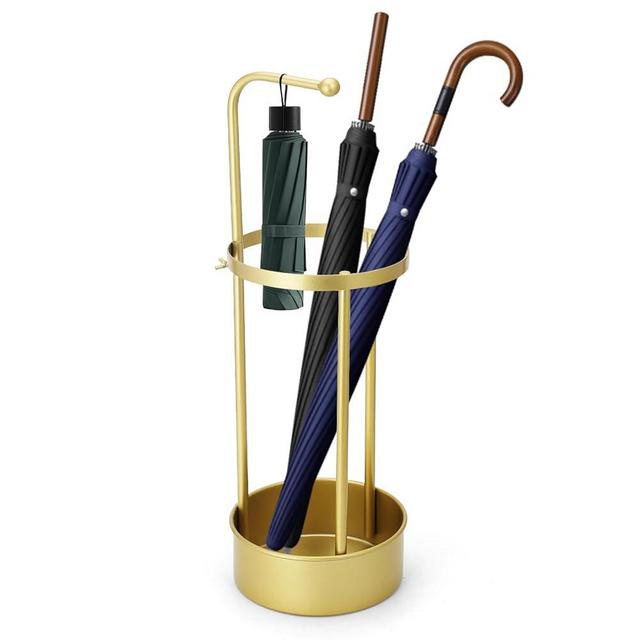 MLDAGF Golden Rust Proof Umbrella Holder, Entrance Drain Umbrella Bucket, Steel Circular Umbrella Holder, Umbrella Storage Rack, Suitable for use in Homes, Offices, Hotel Lobbies （Gold）