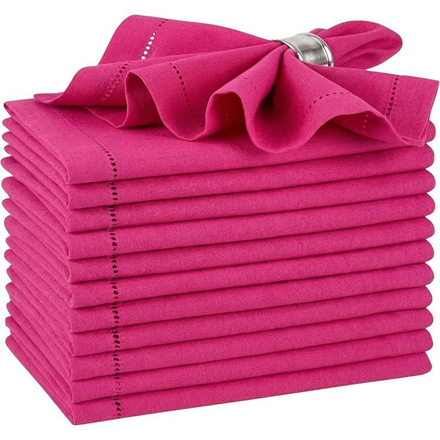 Palisa Hot Pink Cotton Napkins Set of 12 | Premium Hemstitch Detailing Cloth Dinner Napkins 18x18 Inch | Soft Washable & Reusable Table Napkins for Everyday Use Weddings Parties Restaurants & Hotels