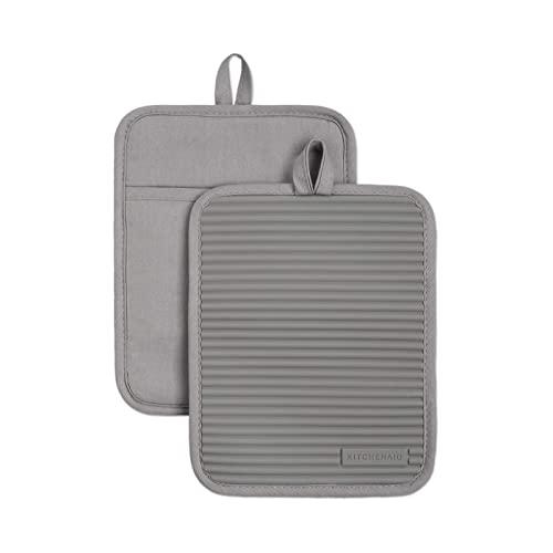 KitchenAid Kitchen Aid Ribbed Soft Silicone Pot Holder Set, 7"x9", Grey