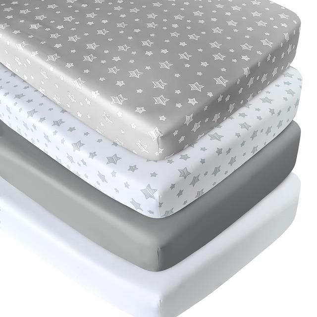 Crib Sheets for Boys or Girls 4 Pack, Fitted Crib Sheet for Standard Size Crib and Toddler Mattresses, Soft and Breathable Crib Sheets Baby Gift Set, White