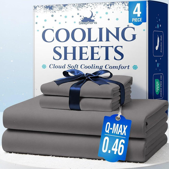 SLEEPHORIA Cooling Sheets - BreezeWeave 4 PC King Size Cooling Bed Sheets for Hot Sleepers & Deep, Cool Rest - Cloud Soft, Silky Smooth, 16 in Deep Pocket, Ultra Durable (Graphite)