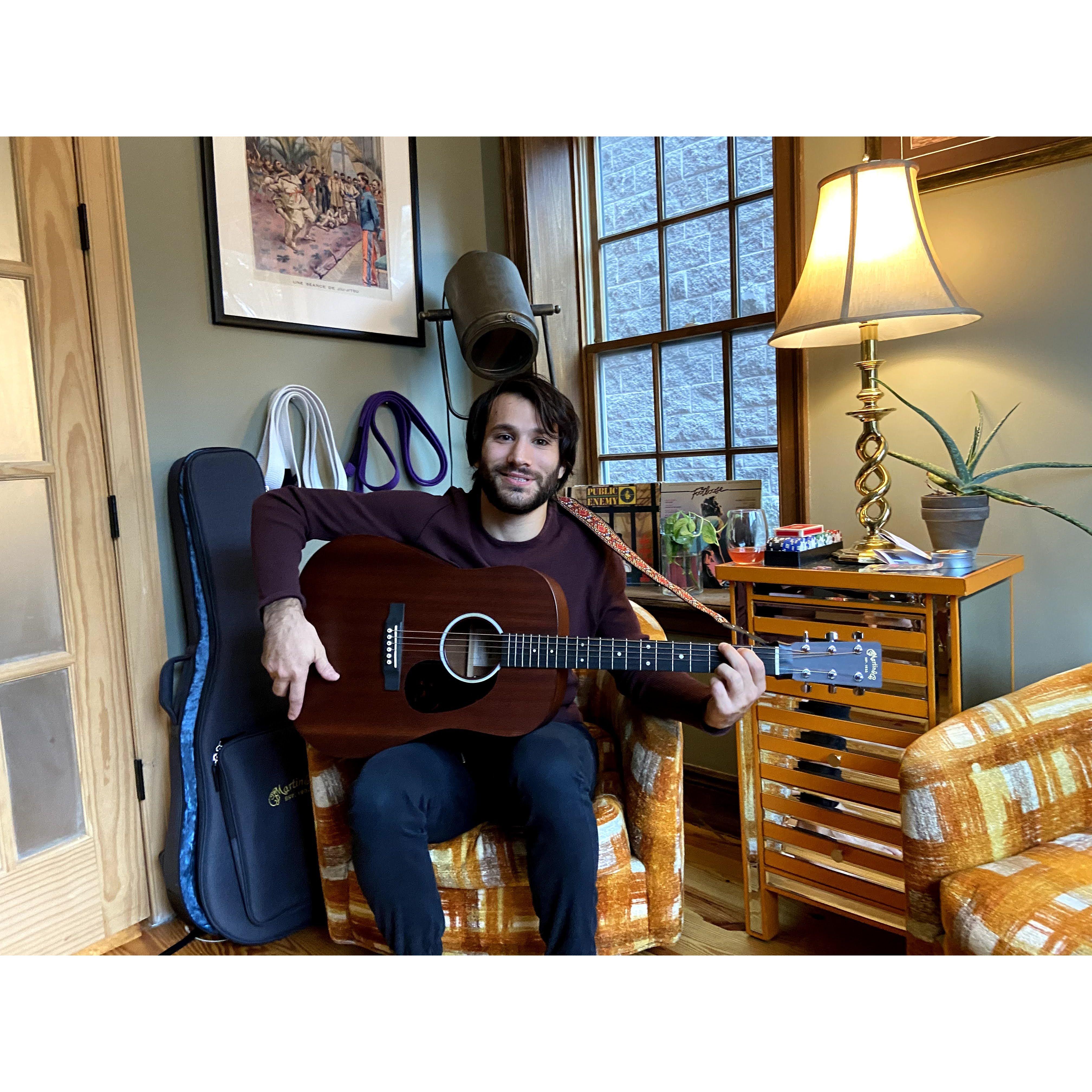 Kira got Jordan a guitar, so now he can serenade everyone with music too