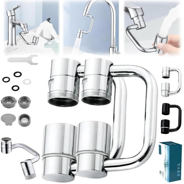 Universal Sink Faucet 1440° Rotatable Faucet Aerator Extension, U Shaped Faucet Extender for Toddlers, Flexiflow 1080° Rotating Faucet Extender for Bathroom Sink/Kitchen, 2 Modes Adjustable (2*Silver)