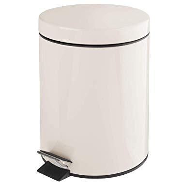 mDesign 5 Liter Round Small Metal Step Trash Can Wastebasket, Garbage Container Bin - for Bathroom, Powder Room, Bedroom, Kitchen, Craft Room, Office, Removable Liner Bucket - Cream/Beige