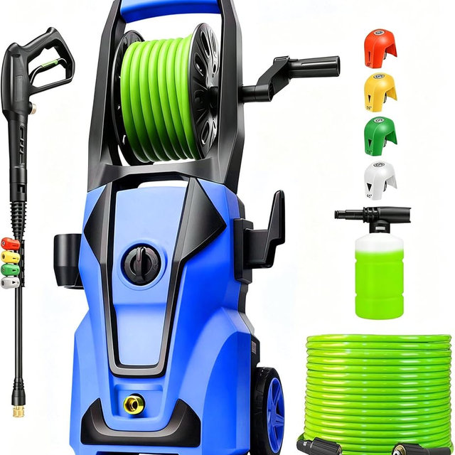 Commowner Pressure Cleaner 5000PSI Adjustable Pressure, Power Cleaners Powered with 33ft Pressure Hose, 4 Nozzles and 500ml Foam Cannon, Cleaner Machine for Home, Car, Blue