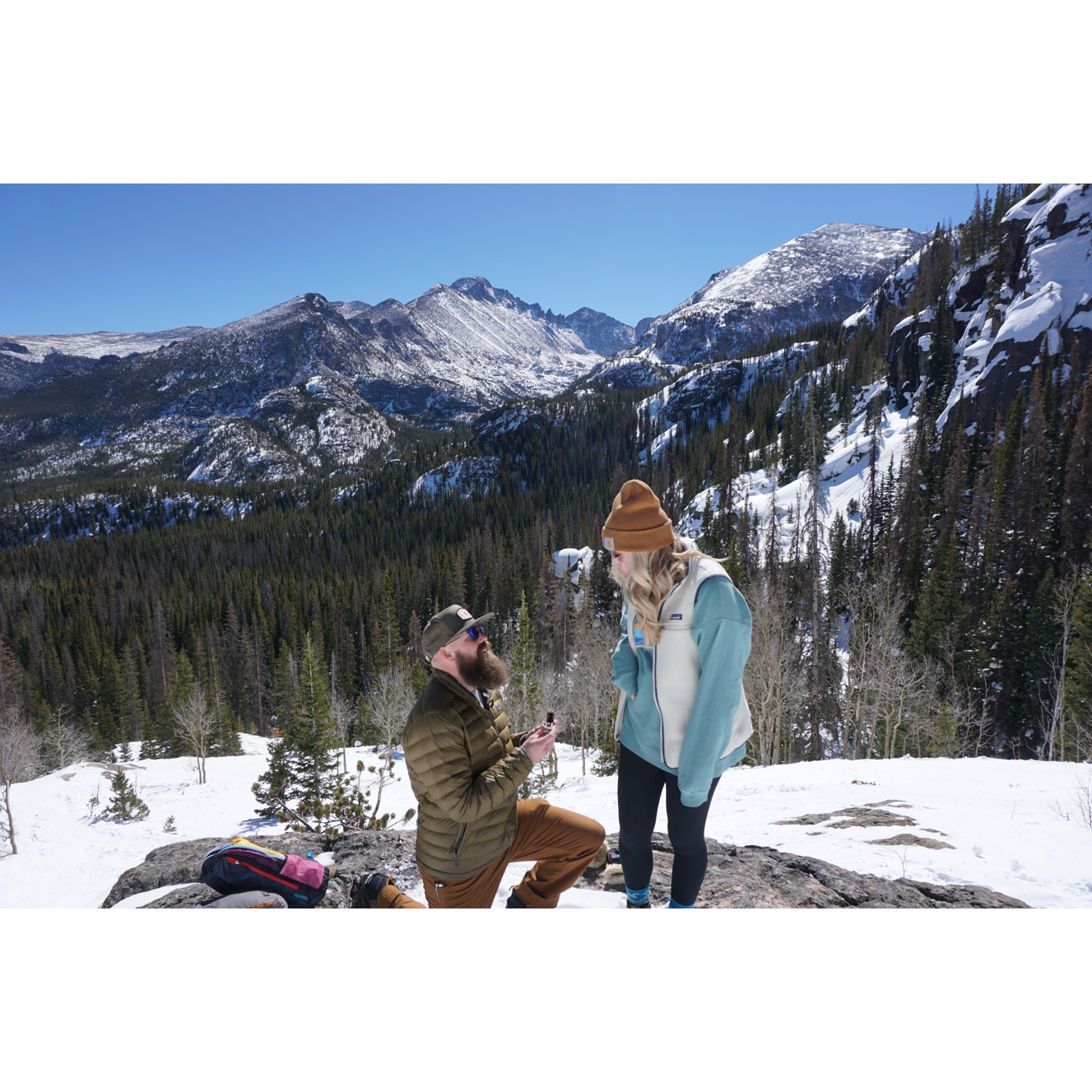 When Jason proposed at Rocky Mountain National Park and I just kept asking him if he was kidding...