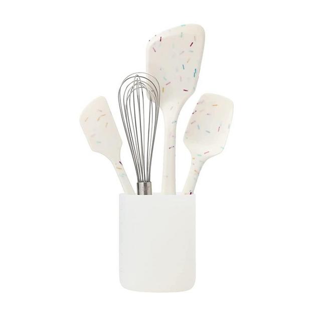 GIR: Get It Right Premium Silicone Utensil Set - Non-Stick Heat Resistant Kitchen Cooking and Serving Utensils - Silicone Spatula, Flip/Turner, Spoonula, Whisk, and Storage Container- Sprinkle