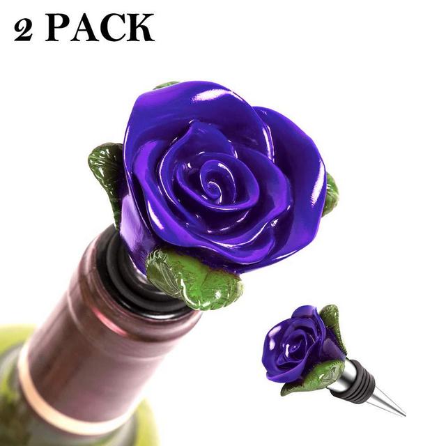 Wine Stoppers Set of 2, N&T NIETING Stainless Steel Rose Bottle Stoppers for Mother's Day, Bottle Stopper Novelty Gift for Him/Her, Reusable