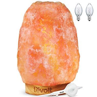 Levoit Kana Himalayan/Hymilain Sea, Pink Crystal Salt Rock Lamp, Night Light, Real Rubber Wood Base, Dimmable Touch Switch, Holiday Gift (ETL Certified, 2 Extra Bulbs),