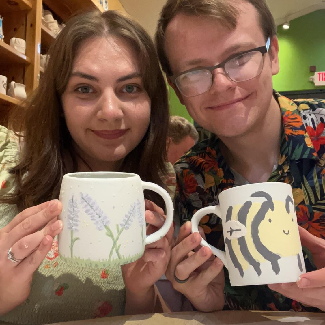Our latest date night before sending out invitations. We went to Color Me Mine, a paint your chosen pottery place. We both made mugs!