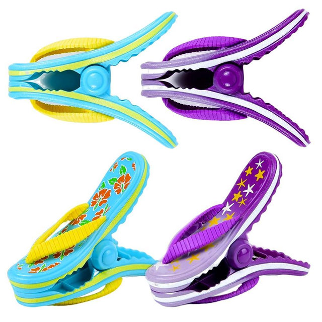 Creative Beach Towel Clip, Slippers Towel Clip, Travel/Pool Lounge Chair Essential, Oversized Cute Drying Clothes Clip（4 Pack）