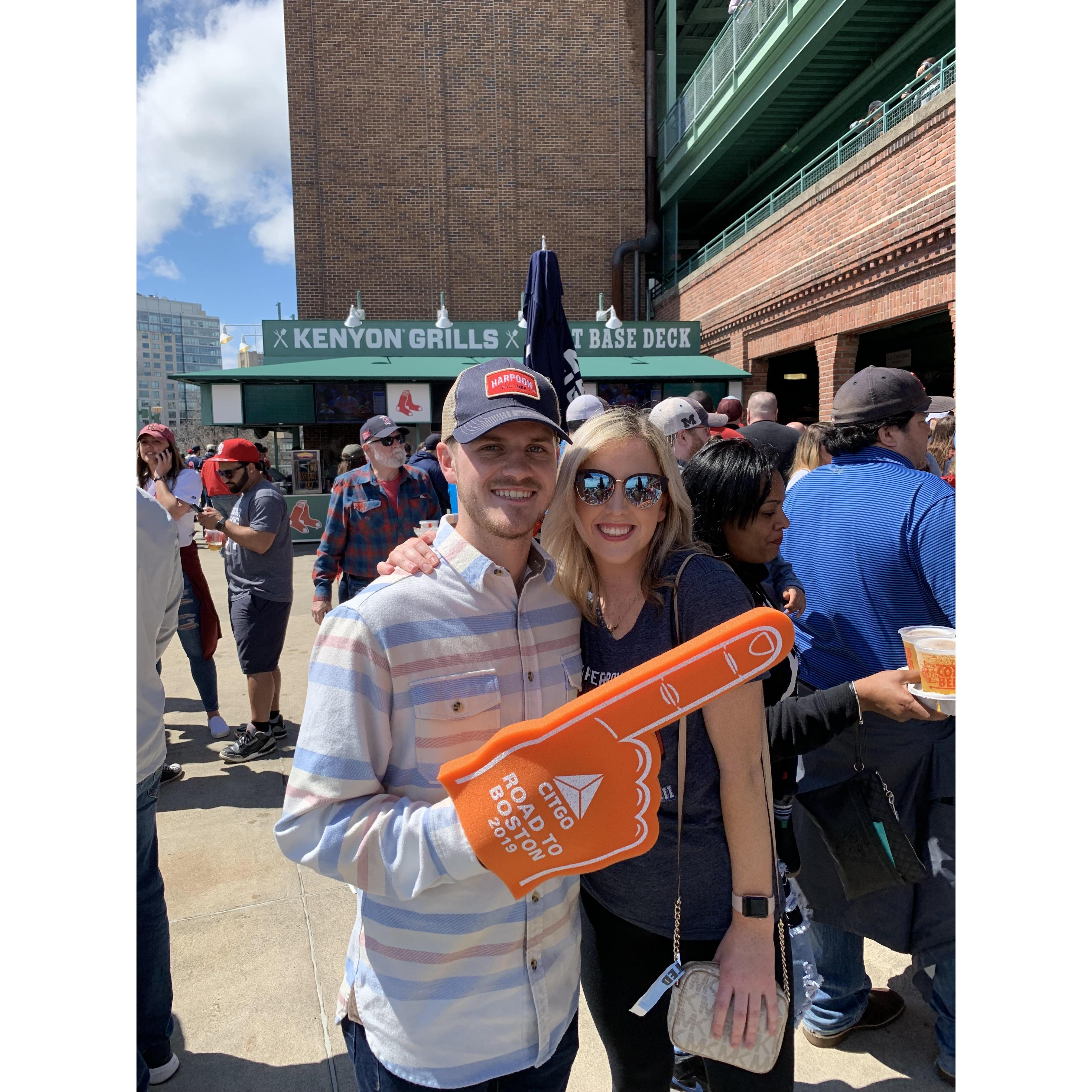 On Marathon Monday, having lunch at Cask 'n Flagon by Fenway park, a stranger approached us and gave us his extra tickets to the sox game! Had a great, impromptu, date night!