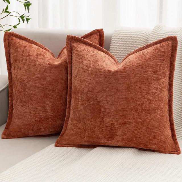 BAOLIZEGAO Burnt Orange Fall Decorative Throw Pillow Covers 20x20 Inch Set of 2 Cozy Soild Chenille Cushion Cases Soft Textured Square Couch Pillows Cover Boho Accent Farmhouse Pillowcases for Bed