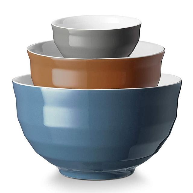 DOWAN Ceramic Mixing Bowls for Kitchen, 4.25/2/0.5 Qt Large Serving Bowl Set, Oven & Microwave & Dishwasher Safe, Sturdy & No Scratch, Nesting Bowls for Space Saving, 3-Piece Set