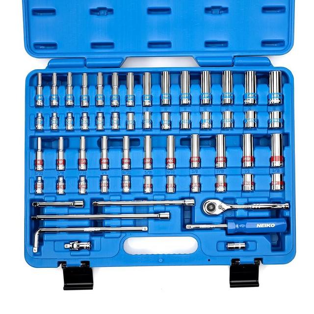 Neiko 02514A 1/4 Inch-Drive Ratchet and Small Socket Set, 58-Piece, Chrome Vanadium Steel, Multi-color