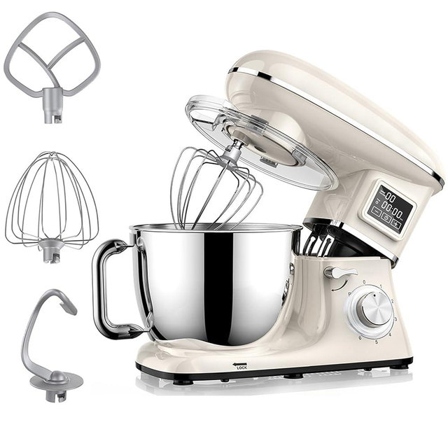 Electric Stand Mixer, 6.5QT Removable Stainless Steel Mixing Bowl, 6+P Speed Adjustable Kitchen Mixer with Dough Hook, Egg Whisk & Beater (White)