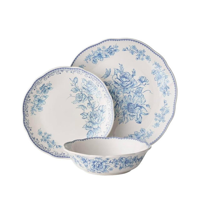 Vintage inspired Agatha Blue 12-Piece Stoneware Dinnerware Set