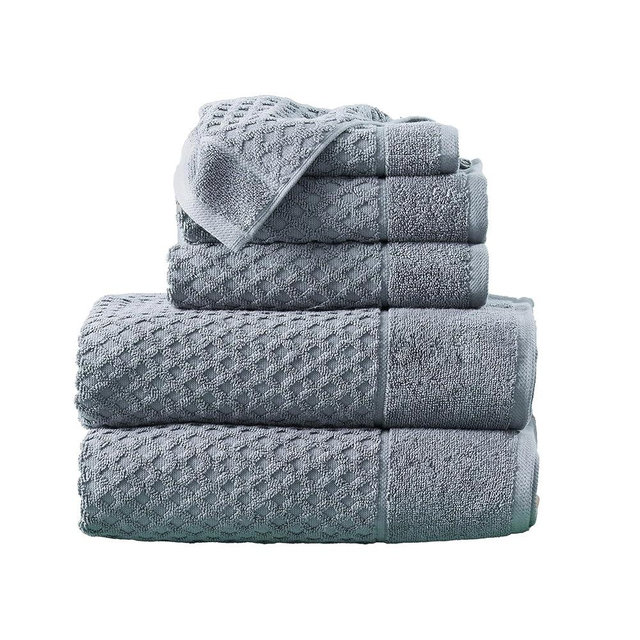 Great Bay Home Blue Bath Towels - 100% Cotton 6 Piece Towel Set - 2 Bath Towels, 2 Hand Towels, 2 Washcloths - Absorbent, Durable, Quick-Dry Towel for Bathroom (Chambray Blue)