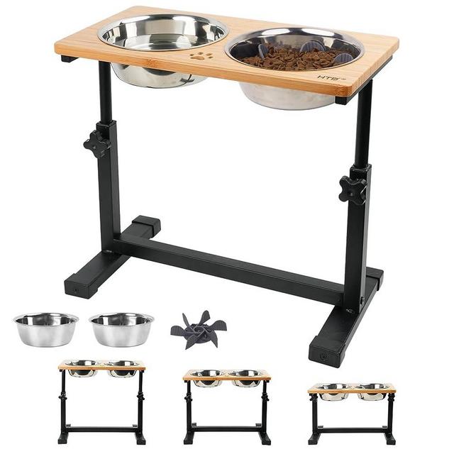 Elevated Dog Bowls with Slow Feeder Insert,Adjustable from 11.2”to 16” for Medium,Large,Extra Large,Tall Sized Dogs,Raised Dog Bowl Stand with Stainless Steel Food and Water Bowls