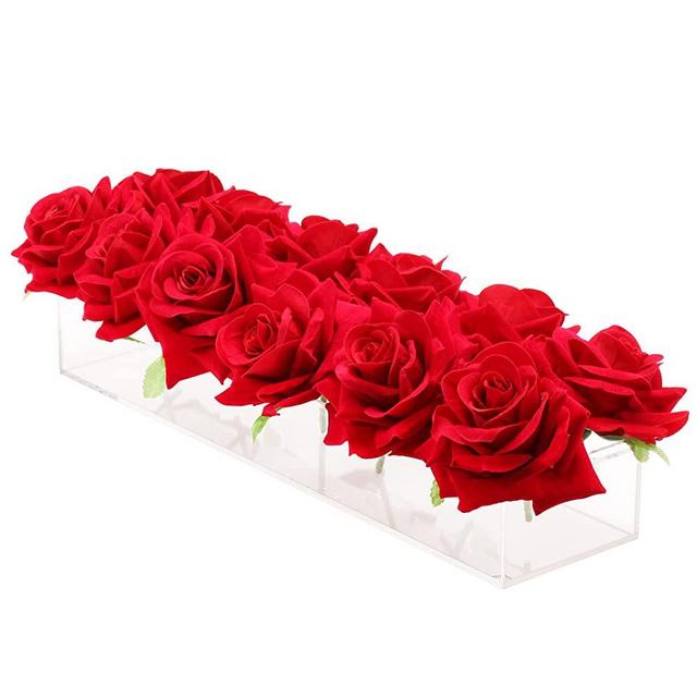Worhe Flower Vase Clear Acrylic Long Rectangular Floral Arrangements Decorative Centerpiece for Wedding Dining Table 15.7 Inches Vase for Home Decoration (CH450)