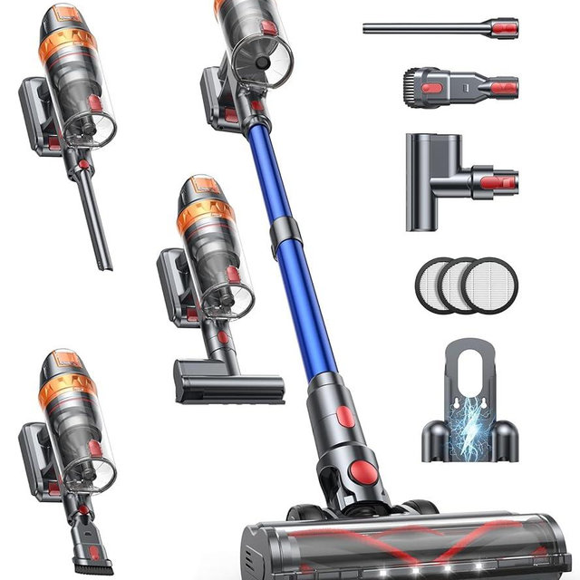 Cordless Vacuum Cleaner, 650W 55KPA 70Min with Extra Mattress Cleaning Tool, Stick Vacuum Cleaners for Home, Self-Standing, Wall Mount Charging, Rechargeable Vacuum Cordless for Floor Pet Hair Carpet