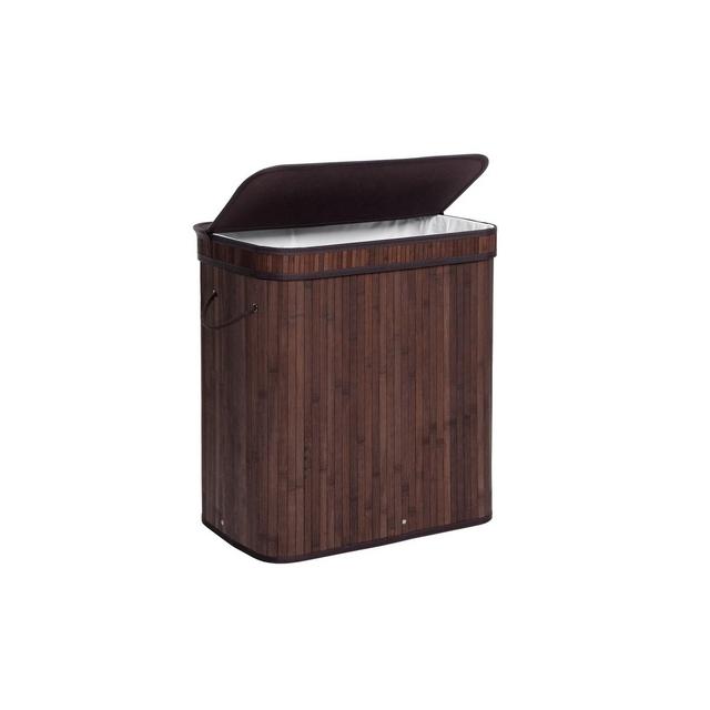 SONGMICS 100L Laundry Hamper with Lid Bamboo Laundry Basket with Liner Bag Foldable Storage Hamper Brown