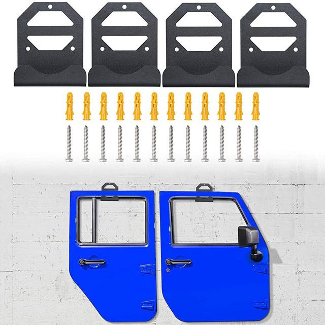 Sunluway Door Hanger Removable Wall-Mounted Door Storage Rack Bracket Fit for 1956-2020 Jeep Wrangler CJ YJ TJ LJ JK JKU JL JLU & 2021 Jeep Gladiator JT (Set of 4 Hangers)