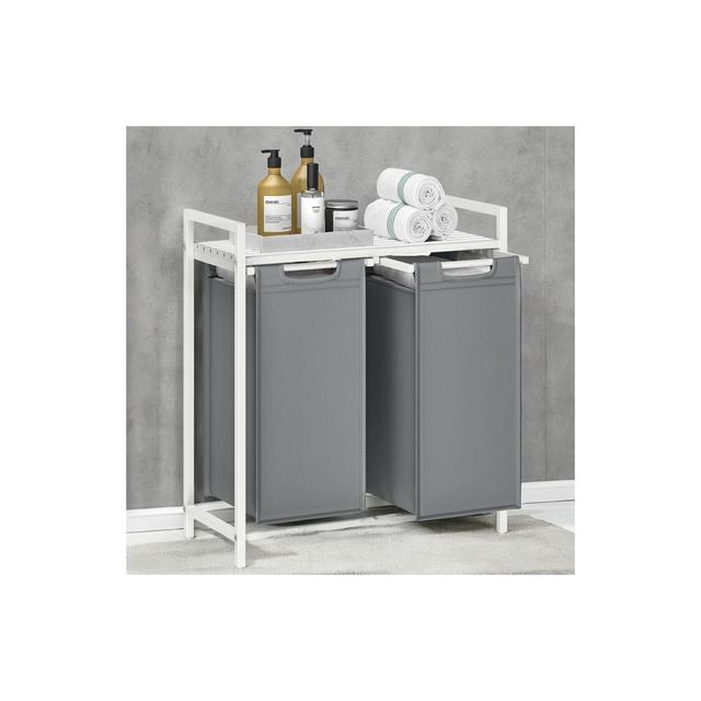 Laundry Hamper, Laundry Basket, Laundry Sorter with 2 Pull-Out and Removable Bags, Shelf, Metal Frame, 2 x 12.1 Gallons