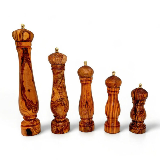 Handmade Olive Wood Salt and Pepper Mill: Adjustable Metal Grinder