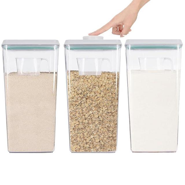 Pop Containers with Lids Airtight Food Storage Containers Pop Up Containers Stackable Container Set with Labels, BPA-Free for Cereal Snack Flour Sugar Coffee Pasta (3PCS = 3.3Qt * 3)