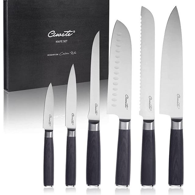 Ciwete Chef Knife Set, 6-Piece Kitchen Knife Set with Upgrade 3Cr13 Stainless Steel Ultra Sharp Blades, Knives Set with Well Balanced Wood Handle