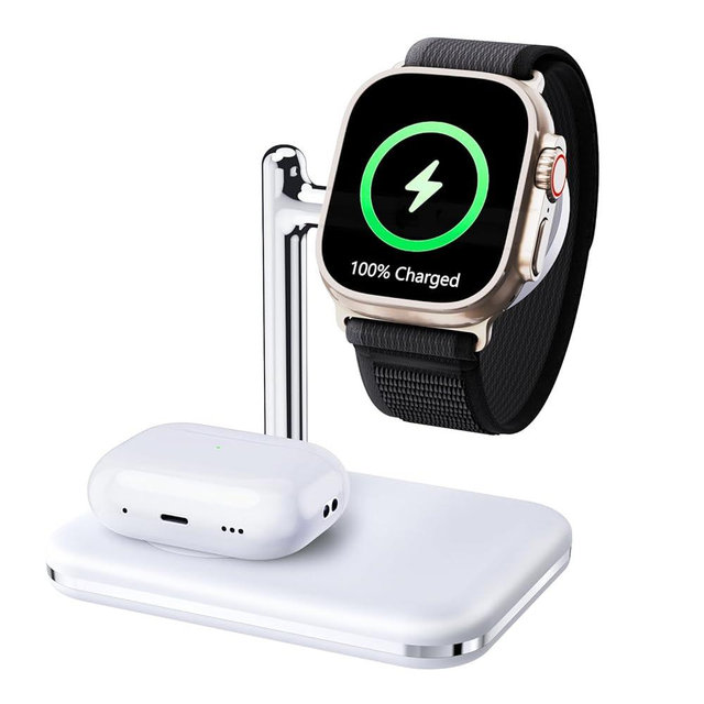 MAKAQI 2 in 1 Charger Stand for Apple Watch and AirPods, Foldable Watch Charging Dock Compatible with Apple Watch Series Ultra/10/9/8/7/6/Se/5/4/3 & Airpods Pro/4/3/2/1