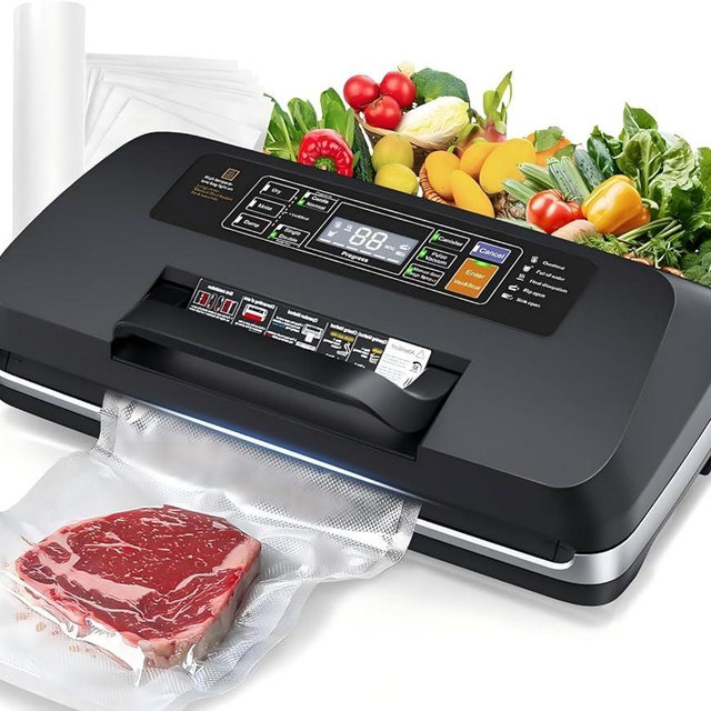 95kpa Vacuum Sealer Machine, Updated 2025 Commercial Fully Automatic Food Sealer, 10-in-1Functions & Powerful Sealing System with Double Heat Seal, Easy-Lock Handle, Built-inCutter and Bag Storage