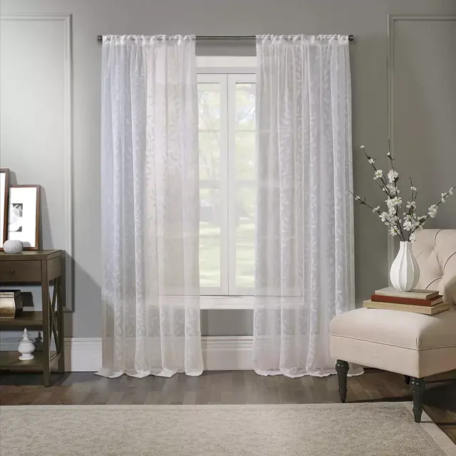 Spring Leaf 108-Inch Rod Pocket Light Filtering Sheer Window Curtain Panel in White