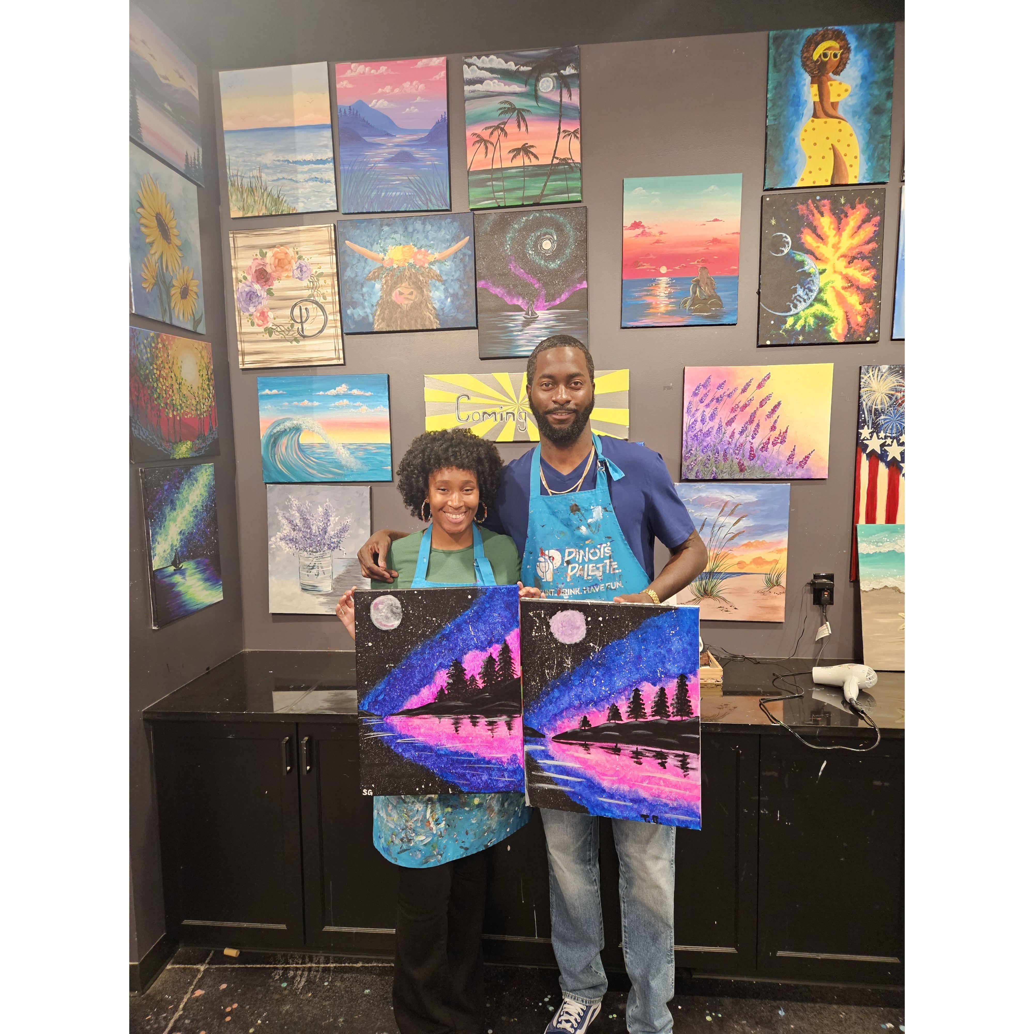 Date night 2023. Love doing experiences with this guy. Paint night was fun