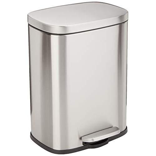 AmazonBasics Rectangle Soft-Close Trash Can - 12L, Satin Nickel