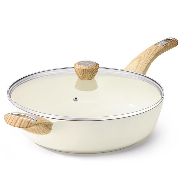 SENSARTE Ceramic Nonstick Frying Pan Skillet with Lid, 13.3 Inch Large Deep Frying Pan, 6 Qt Saute Pan, Induction Pan, Healthy Non Toxic Cooking Pan with Helper Handle, PFOA PFAS PTFE Free