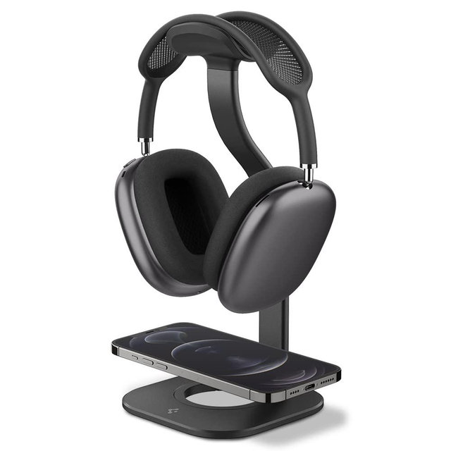 Spigen Premium Aluminum Stand Designed for AirPods Max, Sonos Ace Headphones, Bose, Beats, Sony, PlayStation, Sennheiser [Charger Not Included] Dual Universal Headphone Stand - Space Gray