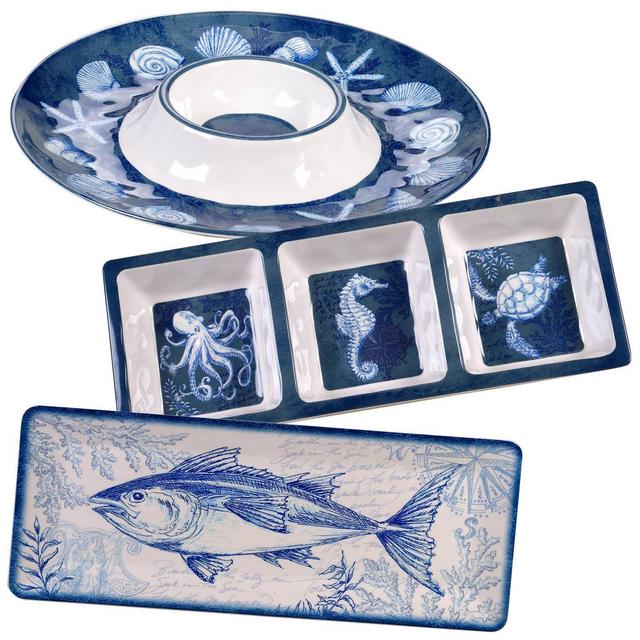 3pc Melamine Oceanic Hostess Set Blue - Certified International