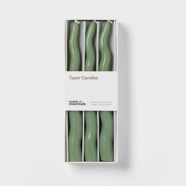 6pk Taper Candle Set Green Wavy - Room Essentials™
