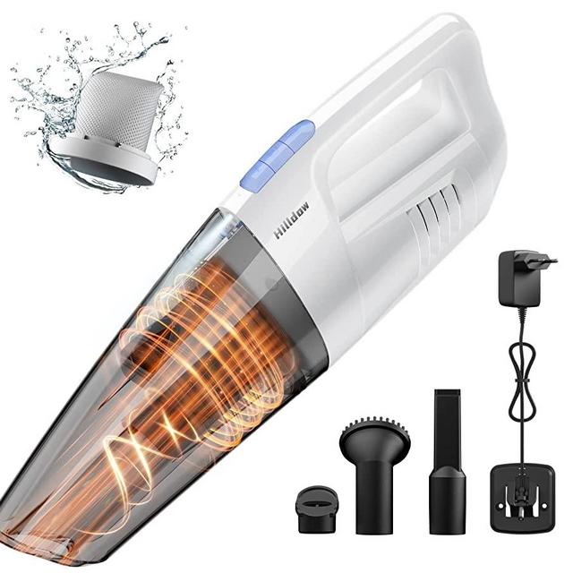 Hilldow Dry/Wet Use Handheld Vacuum Cordless, Wireless Portable Car Vacuum Cleaner, 9000Pa Suction, 500ml Dustbin, 35 Mins Runtime, Washable Filter, LED Light, Cleans Pet Hair/Floors/Carpets/Sofa