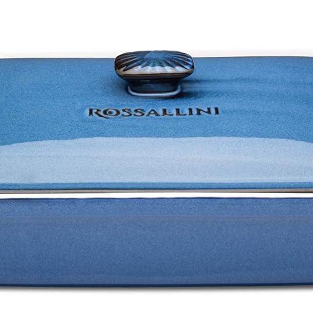 ROSSALLINI Stoneware Casserole Dish Bakeware Set with Lid, Covered Rectangular Dinnerware, Large 3.2 Quart, 11 by 9 Inch, Blu Indaco [Reactive Blue]