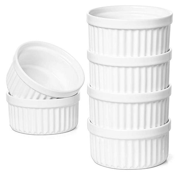 LE TAUCI 8 Oz Ramekins, Souffle Dishes, Ramekin Set for Creme Brulee, Set of 6, Oven Safe, Oyster White