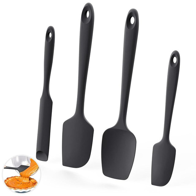 U-Taste 600ºF Heat Resistant Silicone Spatulas: Flexible Food-Grade Silicon Baking Scraper, Kitchen Cooking Mixing Utensils with Upgraded Sturdy Handle Tip for Nonstick Cookware (4-Pc., Black)
