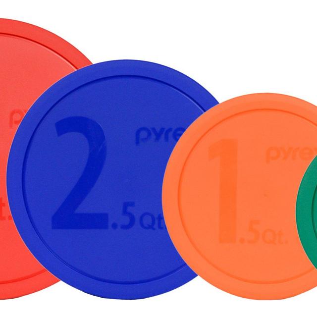 Pyrex Storage Container Lids 4 Pack: 4qt Red, 2.5qt Blue, 1.5qt Orange & 1qt Green for #1086053