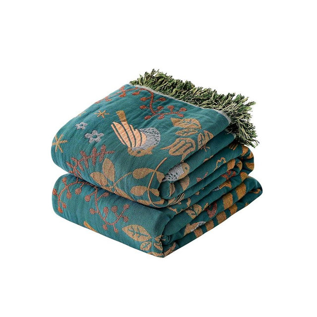 WOFNA Boho Throw Blanket 60"x80", Soft Cozy 100% Cotton Blanket for Bed, Fall Blankets with Floral Bird Farmhouse Decor Breathable Lightweight King Size All Season
